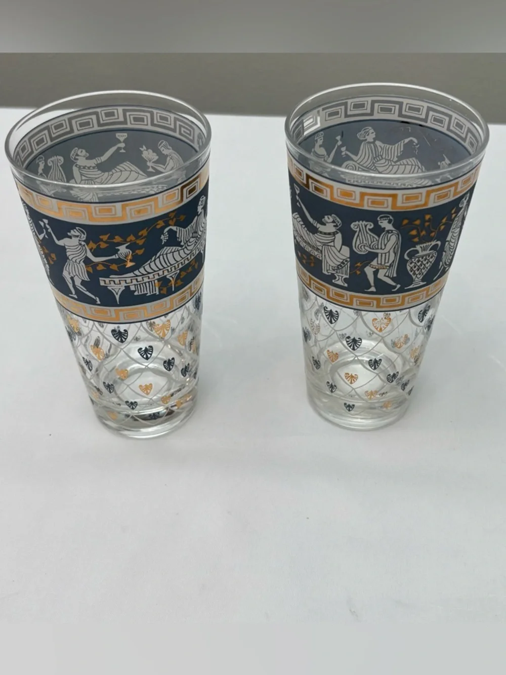 Vintage Cera Glass Highball Glasses “Etruscan Frieze” Greek Design